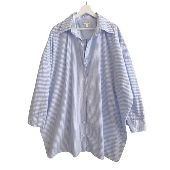 COS Shirt Dress Striped Cotton Poplin Voluminous Oversized Lagenlook Size M/L - Picture 1 of 4